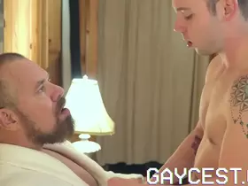 Gaycest - cute hairless boy barebacked by hung sexy Grampa-like dude