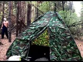 Masked Villain Fucks Tired Tourist in Tent / HORROR PORN / Russian gay